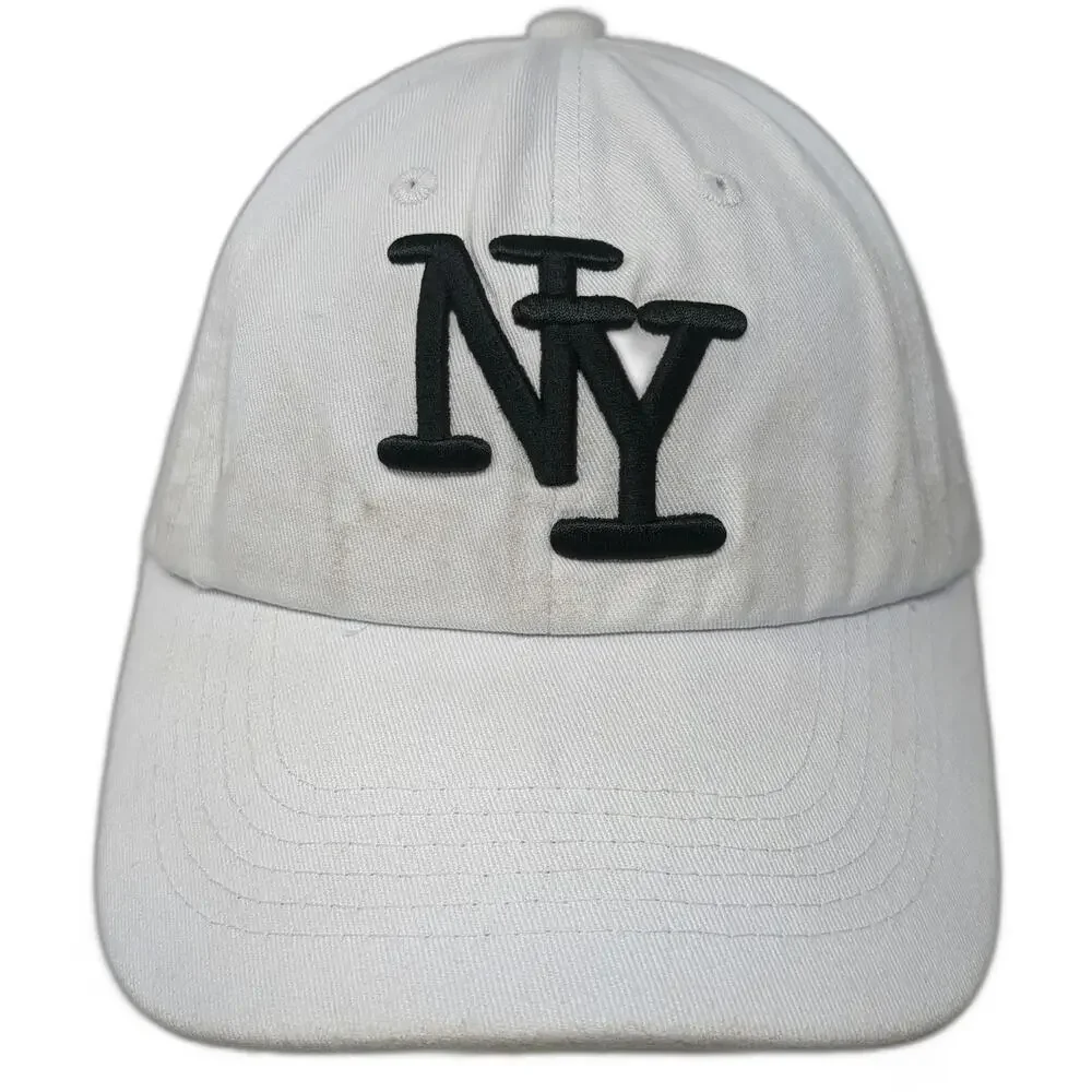 Baseball Cap White One Size NY New York Embroidered Slideback Adjustable Hat